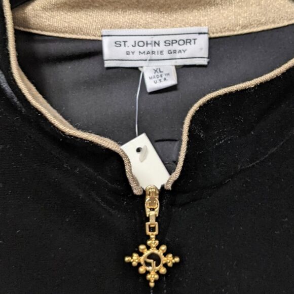 NWT ST. JOHN SPORT Black Velour Evening Crest Track Jacket XL - Picture 3 of 9